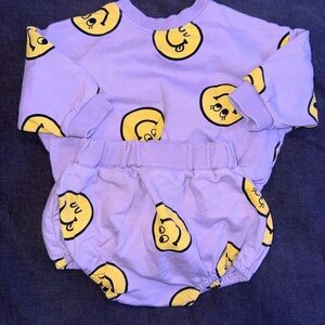 Cute Purple Baby Outfit with Yellow Smiley Faces